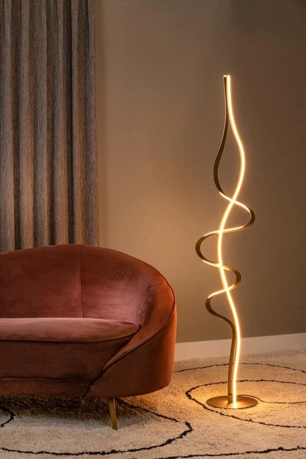 Lucide Premium LAMBADA - Lampadaire - LED Dim. - 1x38W 2700K - Or Mat / Laiton - ambiance 1